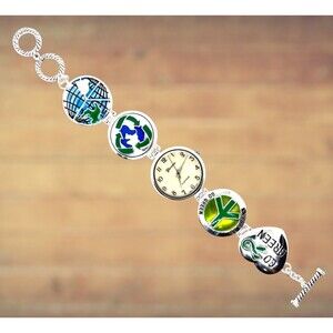 Ladies Watch Geneva Recycle Climate Silver Enamel Watch Band  Item #1007